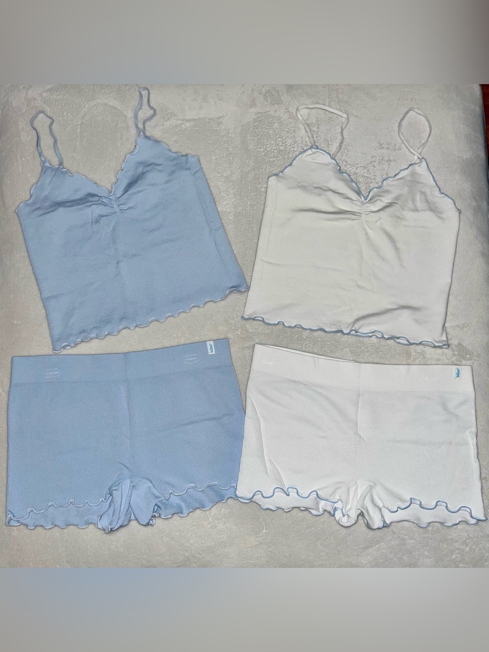 Bliss Light Blue & White Scallop-Edge Cami and Short Sleep Set